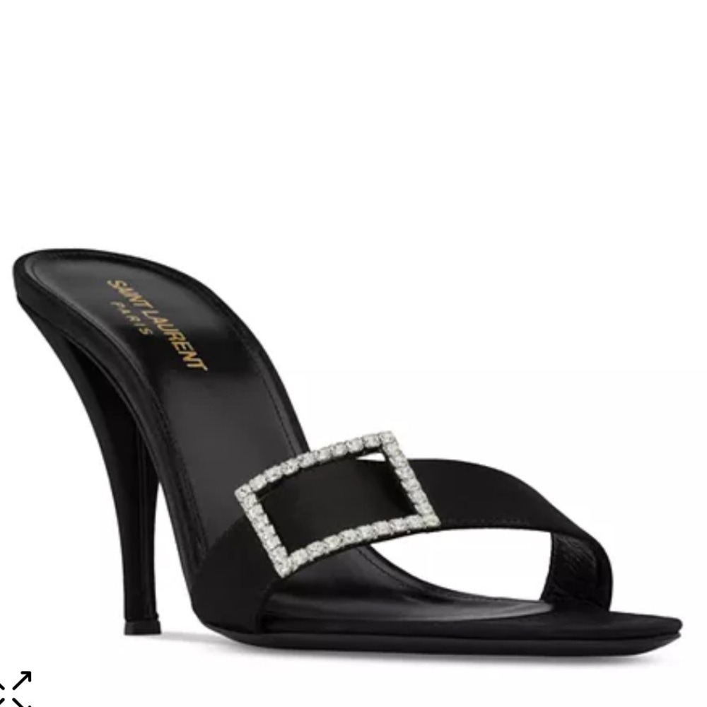 Saint Laurent Paris Black Simone Mules in Satin Crepe
